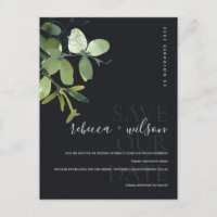 GREEN BLACK EUCALYPTUS WATERCOLOR SAVE THE DATE