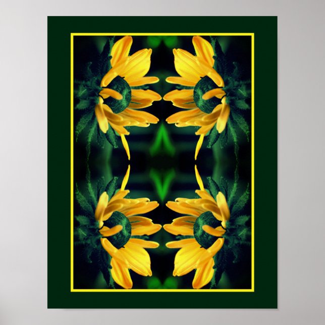Green Black Eyed Susan Abstract Flower Art  Poster (Front)