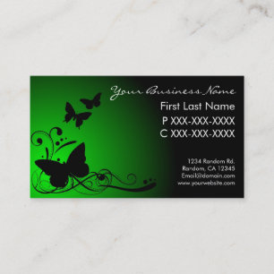 Green black fade butterfly swirls business cards