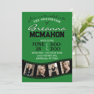 Green & Black Filmstrip 5 Photo Graduation Invitation