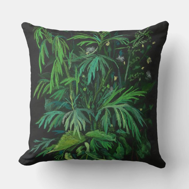Green & Black, floral art, summer greenery, pastel Cushion (Front)