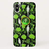 GREEN BLACK FLORAL ,PARROTS GEMSTONE MONOGRAM