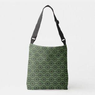 Green Black Flower Seamless Pattern Crossbody Bag