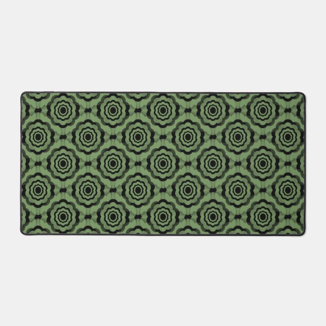 Green Black Flower Seamless Pattern Desk Mat (Front)