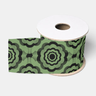 Green Black Flower Seamless Pattern Grosgrain Ribbon
