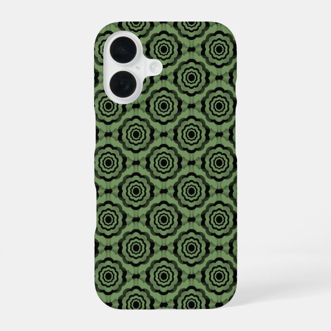 Green Black Flower Seamless Pattern iPhone 16 Case (Back)