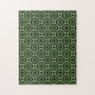 Green Black Flower Seamless Pattern Jigsaw Puzzle