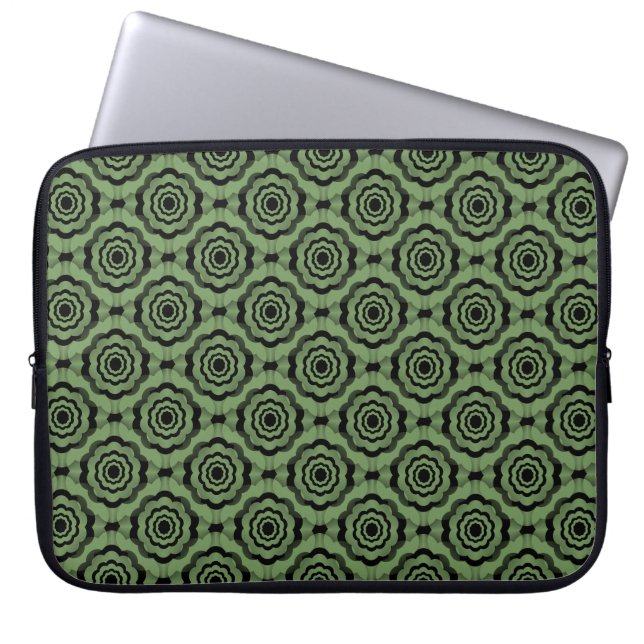 Green Black Flower Seamless Pattern Laptop Sleeve (Front)