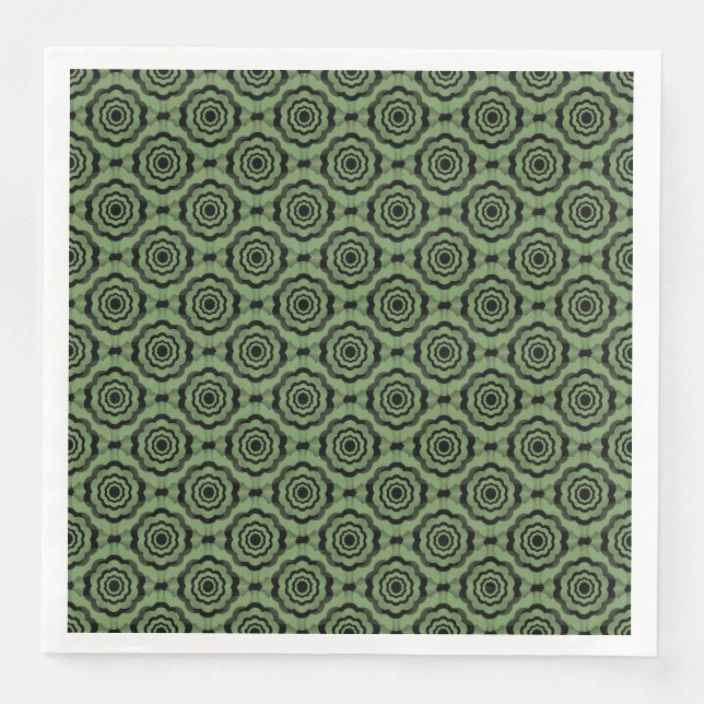 Green Black Flower Seamless Pattern Napkin (Front)