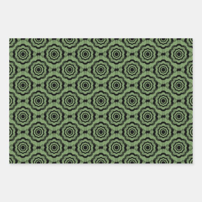 Green Black Flower Seamless Pattern Wrapping Paper Sheet (Front)