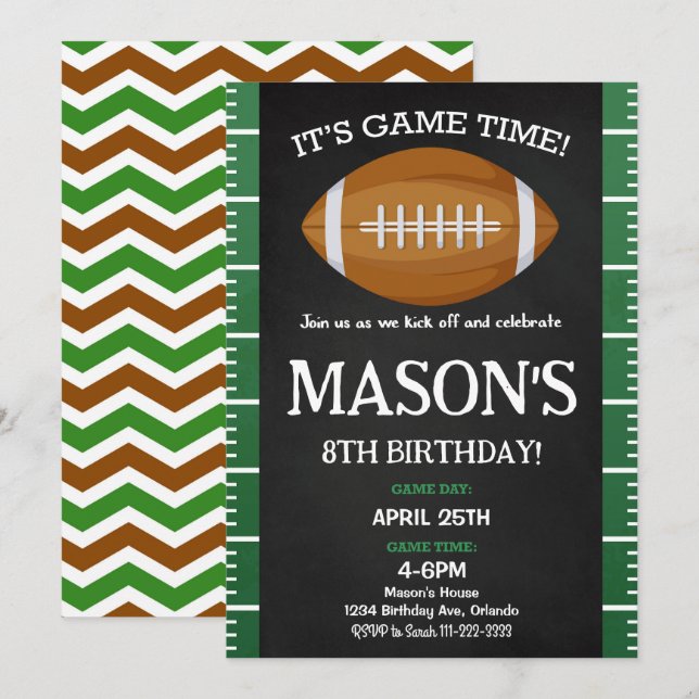 Green Black Football Birthday Party Invitation (Front/Back)