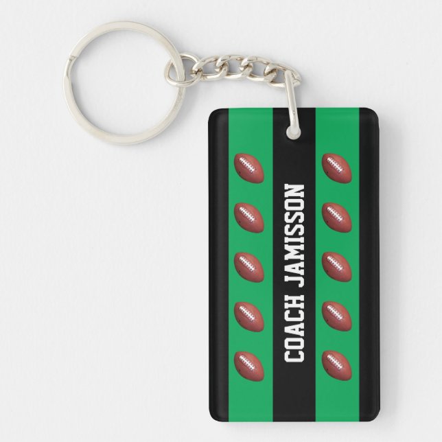 Green & Black, Football Coach, Name Key Ring (Front)