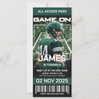 Green & Black Football Ticket Birthday Invitation