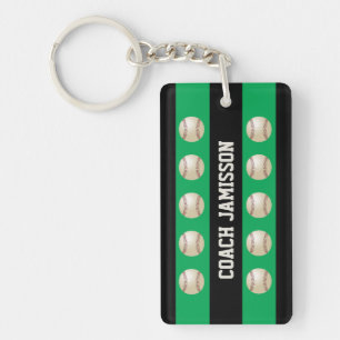 Green & Black, for Baseball Coach/Player, Name,  Key Ring
