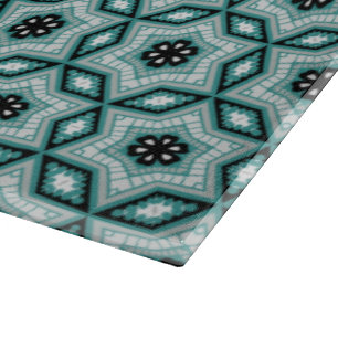 Green+Black Geometric Pattern Glass Cutting Board