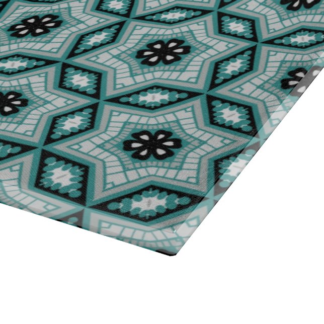 Green+Black Geometric Pattern Glass Cutting Board (Corner)