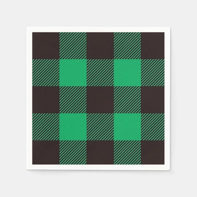 Green Black Gingham Buffalo Plaid Farmhouse  Napkin (Front)
