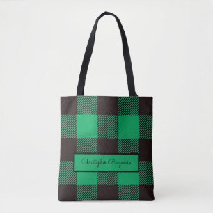 Green Black Gingham Buffalo Plaid Farmhouse  Tote Bag