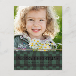 Green Black Gingham Kraft Merry Christmas Photo Postcard