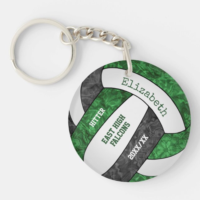 Green black girly sports custom volleyball key ring (Front)