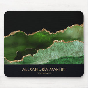 Green Black Gold Glitter Marble Office Mouse Pad