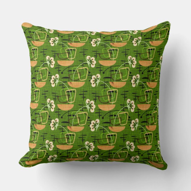 Green, Black & Gold | Mid-Century Modern Cushion (Front)