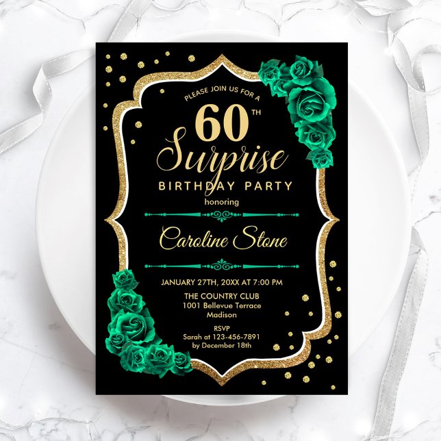 Green Black Gold Surprise 60th Birthday Invitation (Creator Uploaded)