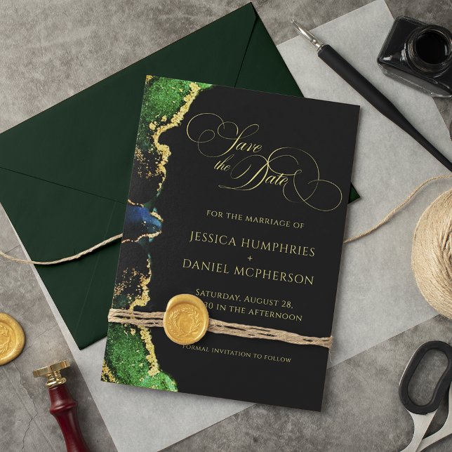 Green Black Gold Wedding Save the Date  (Creator Uploaded)
