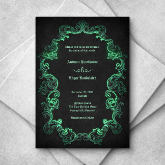 Green Black Gothic Wedding Invitation