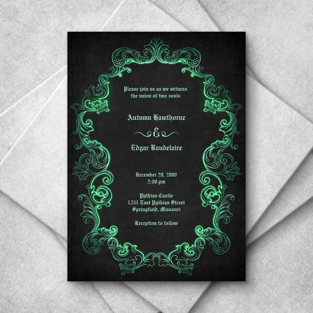 Green Black Gothic Wedding Invitation (Creator Uploaded)