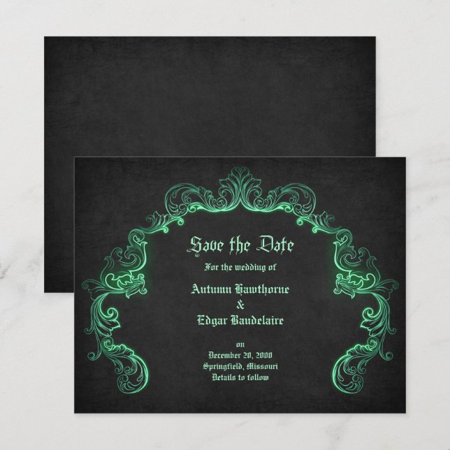 Green Black Gothic Wedding Save The Date (Front/Back)