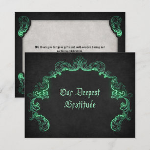 Green Black Gothic Wedding Thank You Card