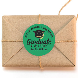 Green Black Graduate Custom Graduation Party Classic Round Sticker