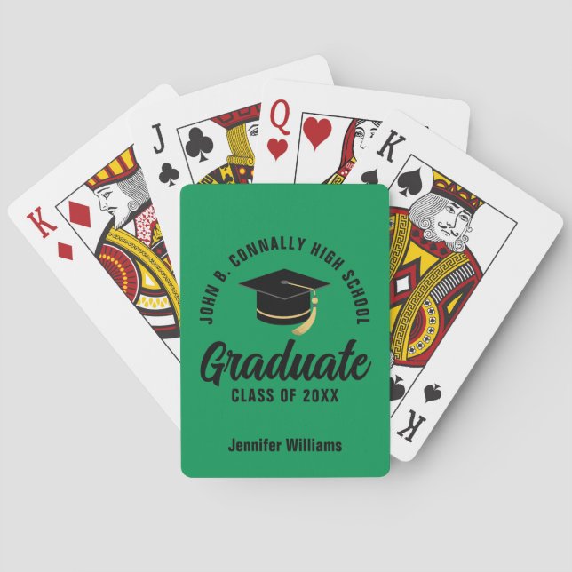 Green Black Graduate Custom Graduation Playing Cards (Back)