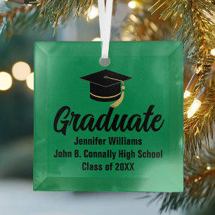 Green Black Graduate Personalised Graduation Glass Tree Decoration