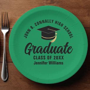 Green Black Graduate Personalised Graduation Party Paper Plate