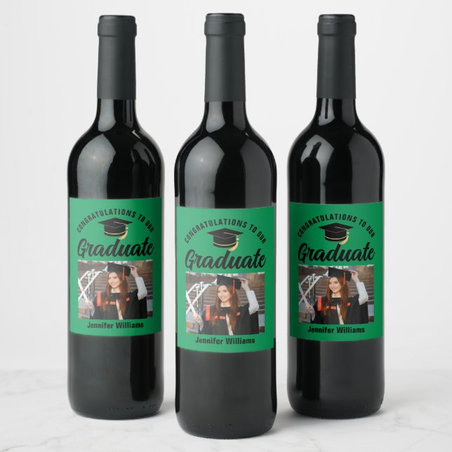 Green Black Graduate Personalised Graduation Party Wine Label (Bottles)