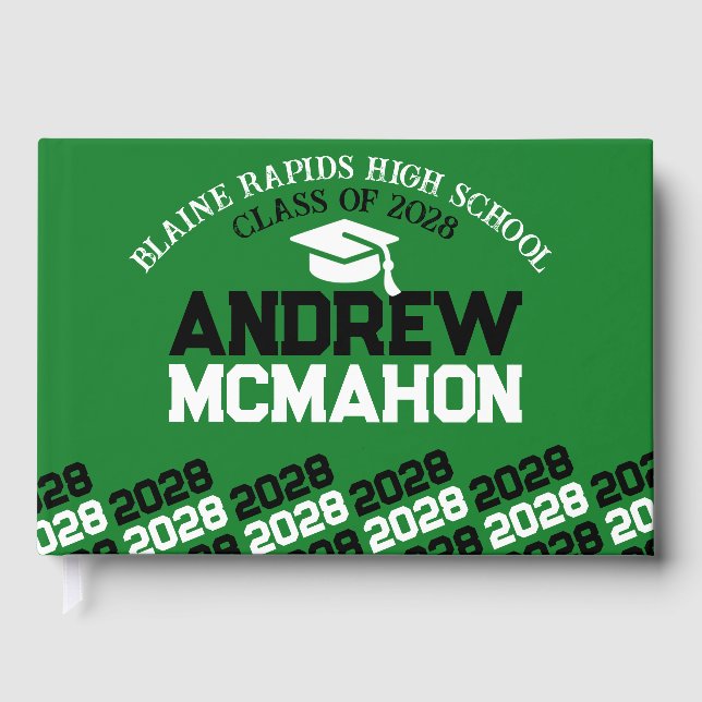 Green & Black Graduation Personalised Guest Book (Front)