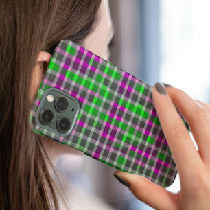 Green, black, gray, pink check pattern iPhone 13 pro case