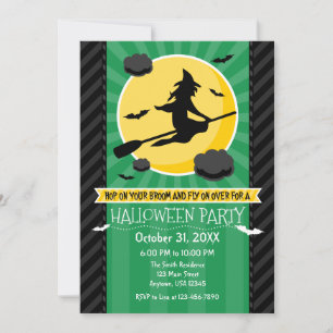 Green Black Grey Witch Halloween Invitation