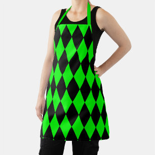 Green Black Harlequin Diamonds Checkers Design Apron