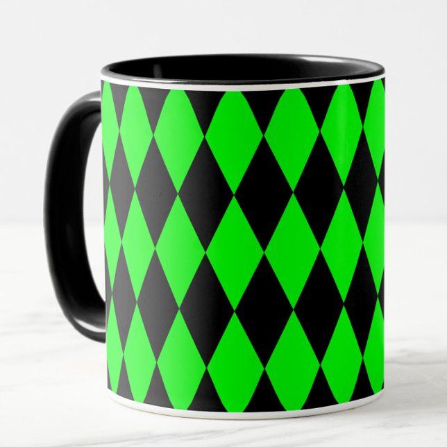 Green Black Harlequin Diamonds Checkers Design  Mug (Creator Uploaded)