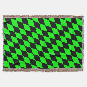 Green Black Harlequin Diamonds Checkers Design Throw Blanket
