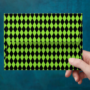 Green Black Harlequin Halloween Party Invitations Envelope