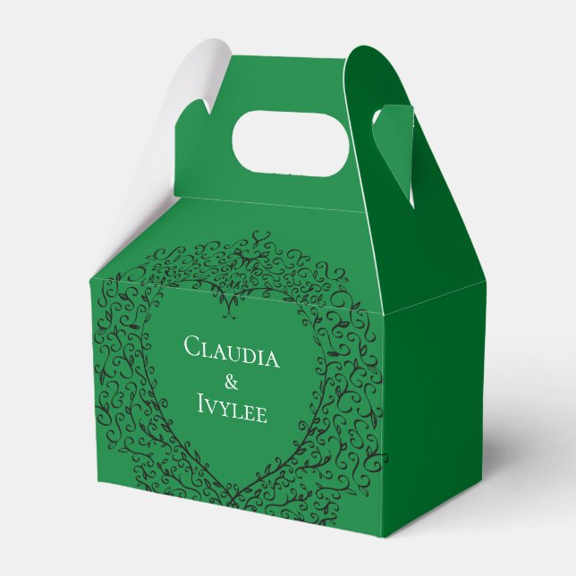 Green Black Heart Wedding Favour Box (Front Side)