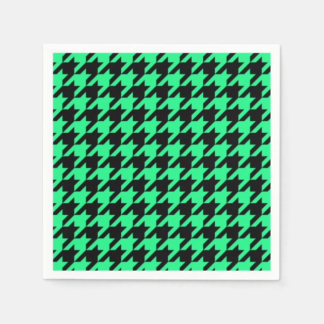 Green Black Houndstooth Check Napkin (Front)