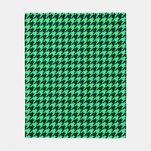 Green Black Houndstooth Plaid  Fleece Blanket (Front)