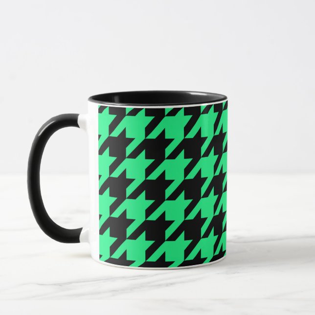 Green Black Houndstooth Plaid  Mug (Left)