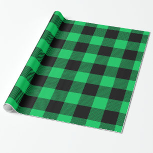 Green Black Huge Buffalo Plaid Lumberjack Tartan Wrapping Paper