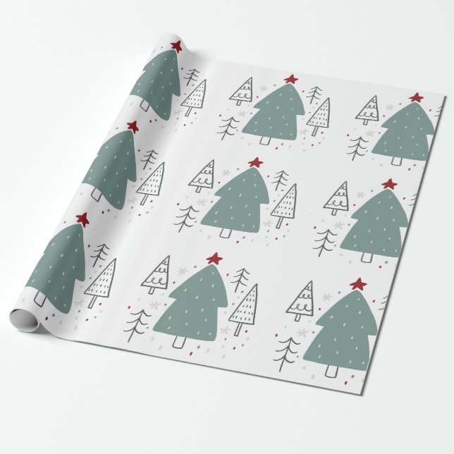 Green black illustrated christmas  wrapping paper (Unrolled)